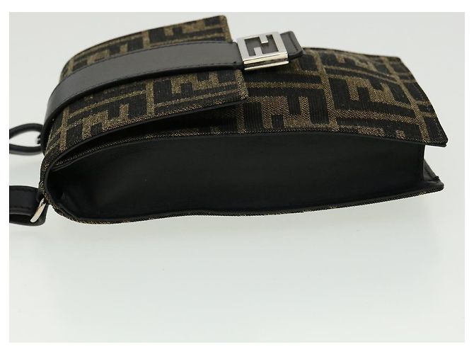 Borsa a Spalla in Tela Zucca FENDI Marrone Nero Auth 31851SAV - vista 4
