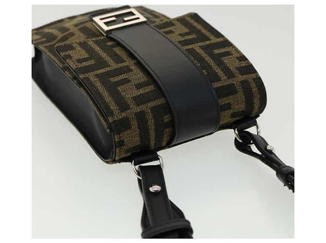 Borsa a Spalla in Tela Zucca FENDI Marrone Nero Auth 31851SAV - vista 6