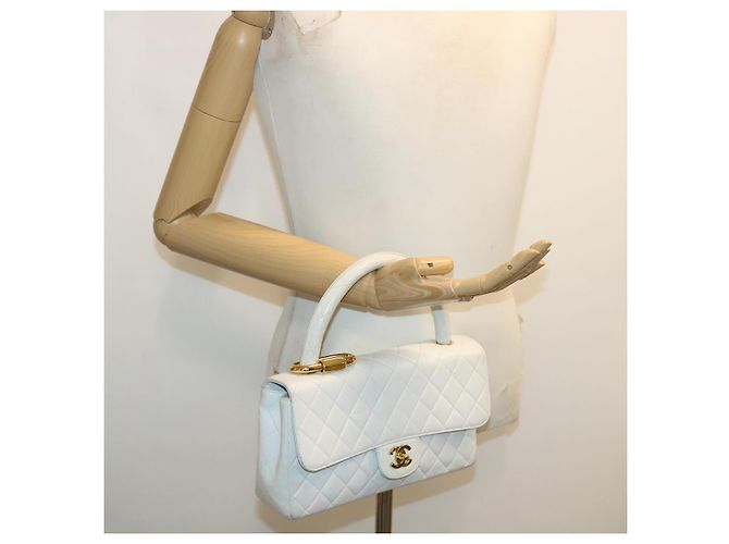 CHANEL Borsa a Spalla Matelassé in Pelle di Agnello Bianca CC Auth 32416SAM Bianco - vista 28