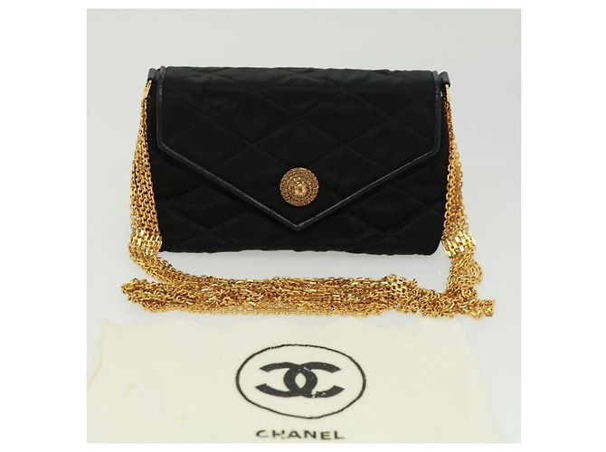 CHANEL Bolsa de ombro de corrente matelassé em pedra preta CC Auth 32695SAV Preto - vista 12