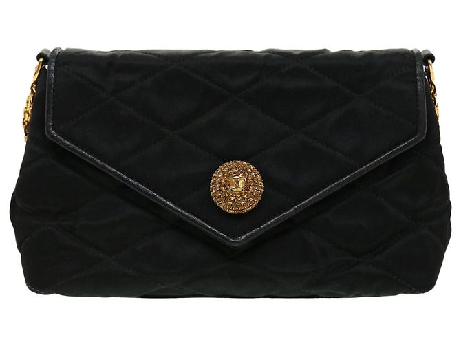 CHANEL Bolsa de ombro de corrente matelassé em pedra preta CC Auth 32695SAV Preto - vista 13