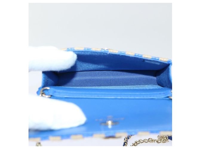 Borsa a Spalla con Catena CHANEL Raffia Blu Beige CC Auth 51139SV - vista 10