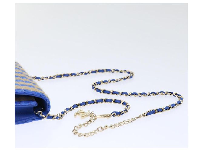 Borsa a Spalla con Catena CHANEL Raffia Blu Beige CC Auth 51139SV - vista 14
