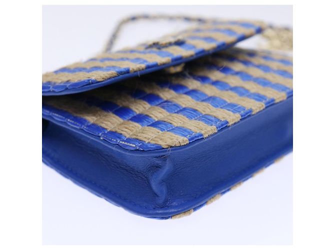 Borsa a Spalla con Catena CHANEL Raffia Blu Beige CC Auth 51139SV - vista 16