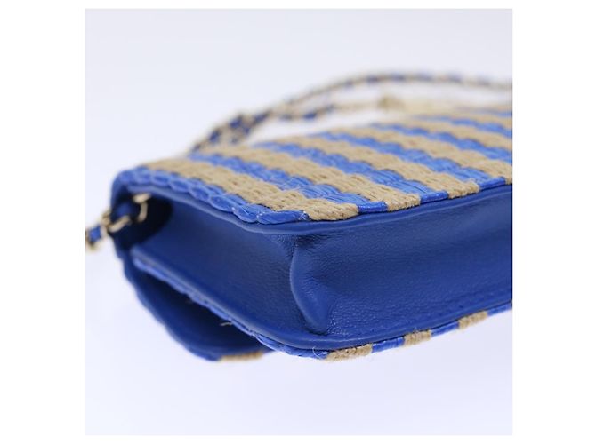 Borsa a Spalla con Catena CHANEL Raffia Blu Beige CC Auth 51139SV - vista 18