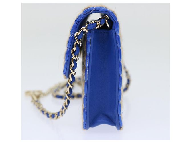 Borsa a Spalla con Catena CHANEL Raffia Blu Beige CC Auth 51139SV - vista 3