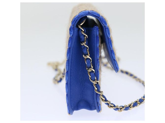 Borsa a Spalla con Catena CHANEL Raffia Blu Beige CC Auth 51139SV - vista 4