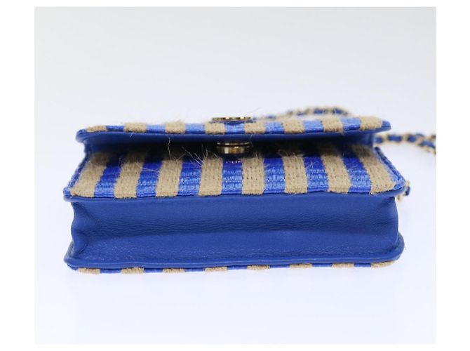 Borsa a Spalla con Catena CHANEL Raffia Blu Beige CC Auth 51139SV - vista 5