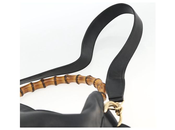 Borsa a Spalla in Pelle Gucci Bamboo 2way Nera Oro 001 1577 Auth gh2025 Nero D'oro - vista 14