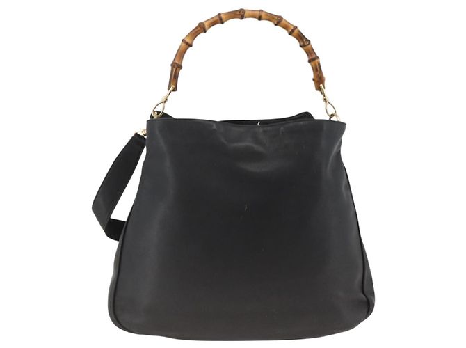 Borsa a Spalla in Pelle Gucci Bamboo 2way Nera Oro 001 1577 Auth gh2025 Nero D'oro - vista 2