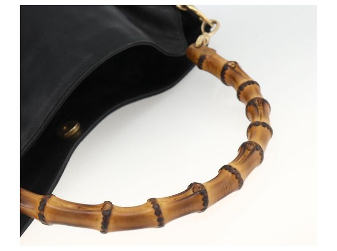 Borsa a Spalla in Pelle Gucci Bamboo 2way Nera Oro 001 1577 Auth gh2025 Nero D'oro - vista 7