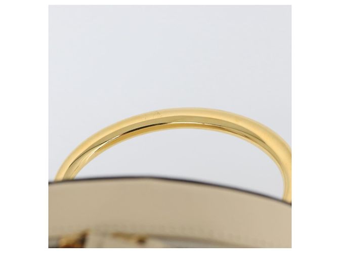 Céline Bolsa de mão Vanity em couro marfim e ouro Auth AMZ074A Dourado Cru - vista 14
