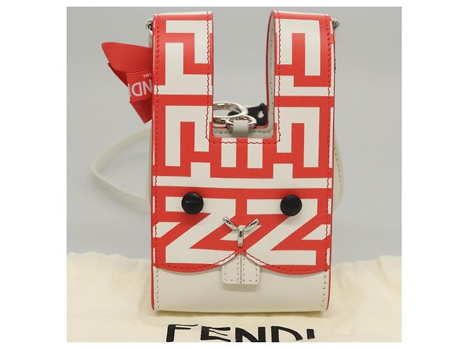 FENDI Bunny Mark Jacobs Collaboration Tasche Leder Weiß Rot Silber Auth BD1711M - Ansicht 12