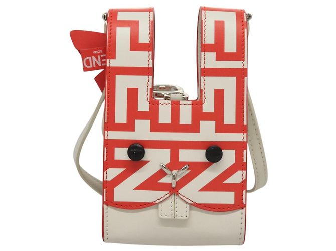 FENDI Bunny Mark Jacobs Collaboration Tasche Leder Weiß Rot Silber Auth BD1711M - Ansicht 13