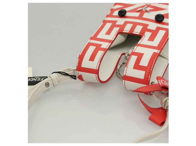 FENDI Bunny Mark Jacobs Collaboration Tasche Leder Weiß Rot Silber Auth BD1711M - Ansicht 6