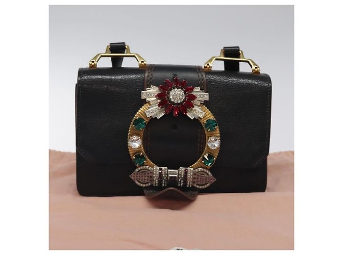 Borsa a Spalla Miu Miu in Pelle Nera e Oro Auth MX101V Nero D'oro - vista 12