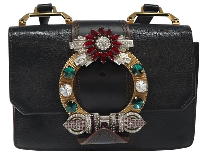 Borsa a Spalla Miu Miu in Pelle Nera e Oro Auth MX101V Nero D'oro - vista 13