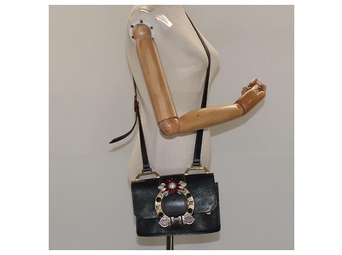 Borsa a Spalla Miu Miu in Pelle Nera e Oro Auth MX101V Nero D'oro - vista 26