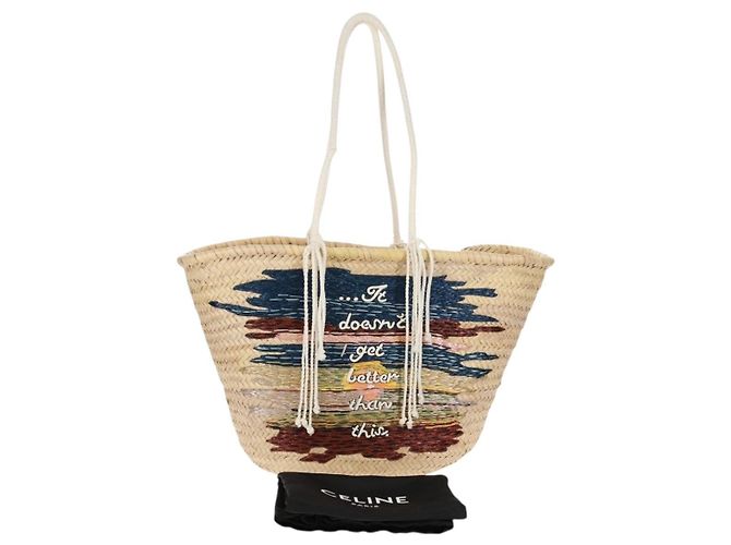 Céline Borsa Cesta CELINE Borsa a Mano Raffia Beige Auth 159620V - vista 12