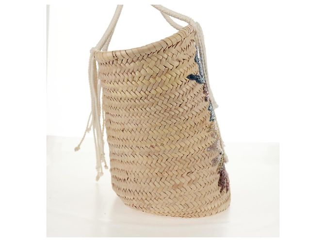 Céline Borsa Cesta CELINE Borsa a Mano Raffia Beige Auth 159620V - vista 4