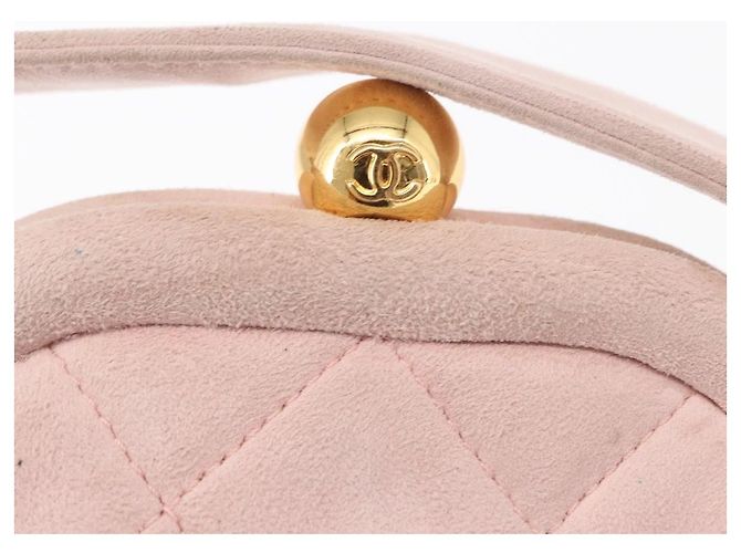 CHANEL Borsa Matelassé in Suede Rosa Oro CC Auth 154898A D'oro - vista 10