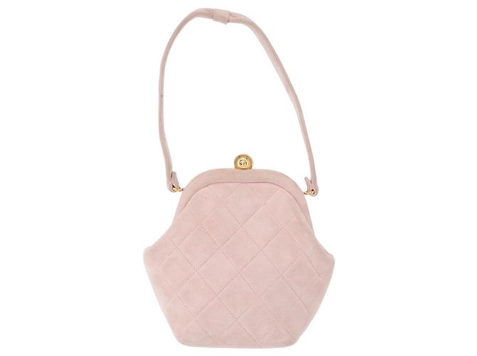 CHANEL Borsa Matelassé in Suede Rosa Oro CC Auth 154898A D'oro - vista 13