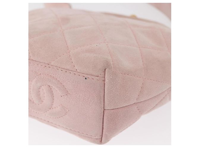 CHANEL Borsa Matelassé in Suede Rosa Oro CC Auth 154898A D'oro - vista 14