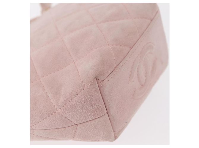 CHANEL Borsa Matelassé in Suede Rosa Oro CC Auth 154898A D'oro - vista 15