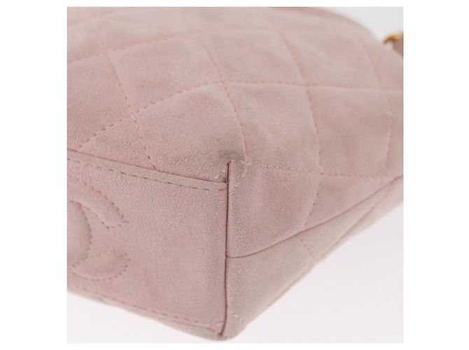 CHANEL Borsa Matelassé in Suede Rosa Oro CC Auth 154898A D'oro - vista 16