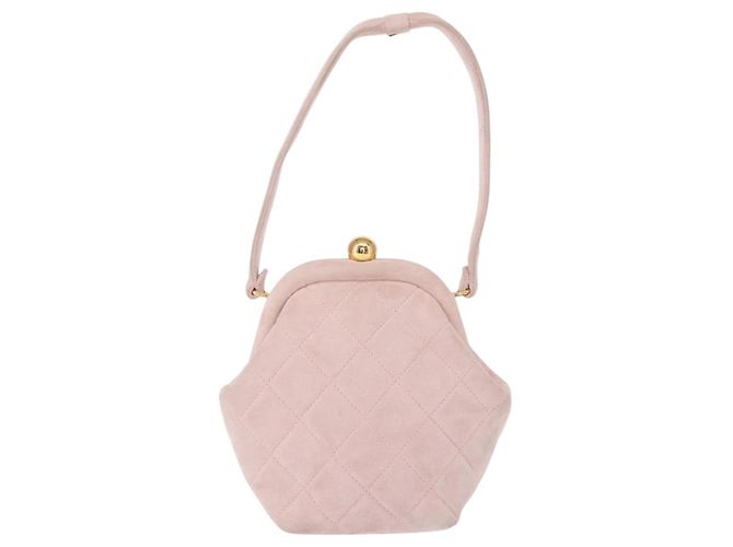 CHANEL Borsa Matelassé in Suede Rosa Oro CC Auth 154898A D'oro - vista 2