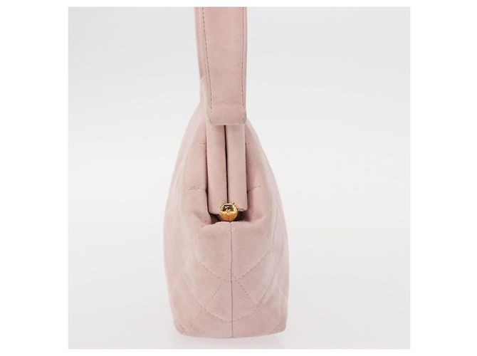 CHANEL Borsa Matelassé in Suede Rosa Oro CC Auth 154898A D'oro - vista 3
