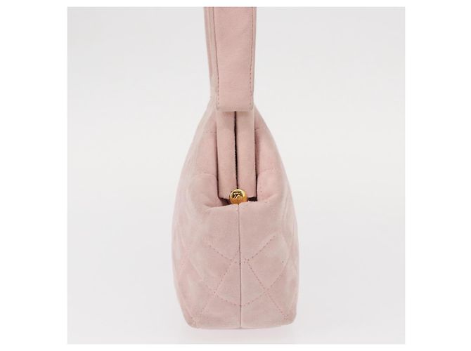 CHANEL Borsa Matelassé in Suede Rosa Oro CC Auth 154898A D'oro - vista 4