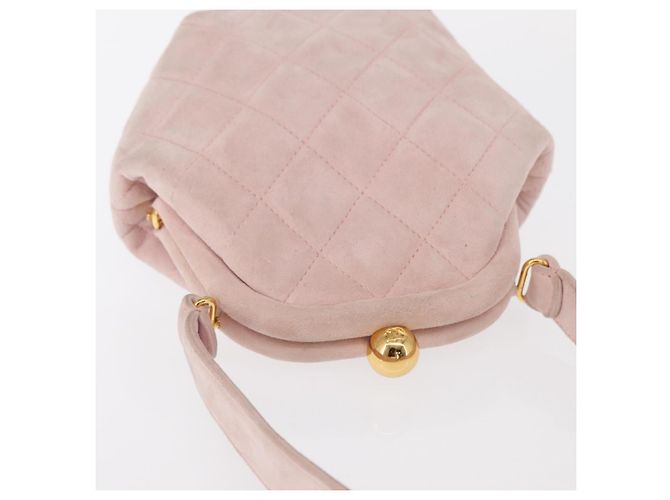 CHANEL Borsa Matelassé in Suede Rosa Oro CC Auth 154898A D'oro - vista 6