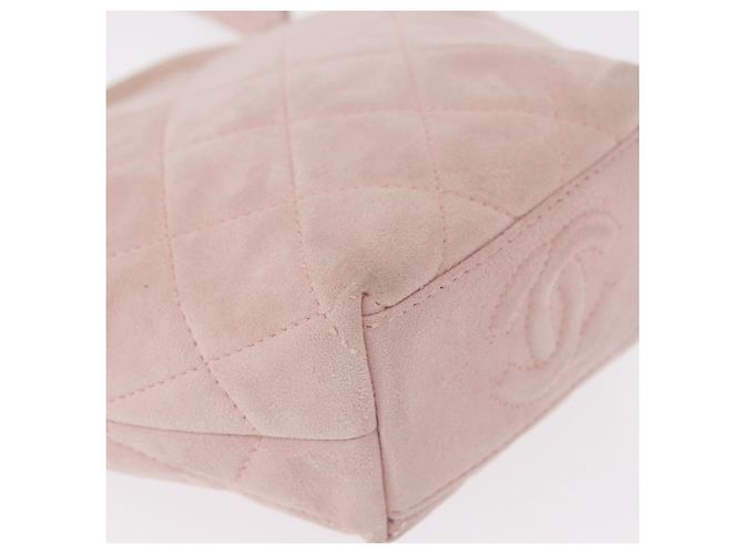 CHANEL Borsa Matelassé in Suede Rosa Oro CC Auth 154898A D'oro - vista 9