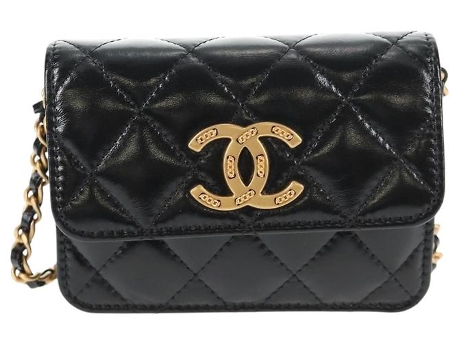 CHANEL Mini Borsa a Spalla Matelassé in Pelle di Vitello Nera Oro CC Auth 142563SAM Nero D'oro - vista 13