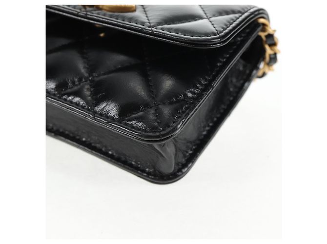 CHANEL Mini Borsa a Spalla Matelassé in Pelle di Vitello Nera Oro CC Auth 142563SAM Nero D'oro - vista 16