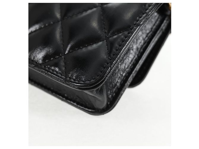 CHANEL Mini Borsa a Spalla Matelassé in Pelle di Vitello Nera Oro CC Auth 142563SAM Nero D'oro - vista 18