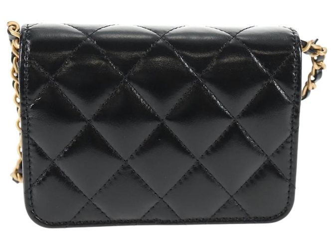 CHANEL Mini Borsa a Spalla Matelassé in Pelle di Vitello Nera Oro CC Auth 142563SAM Nero D'oro - vista 2