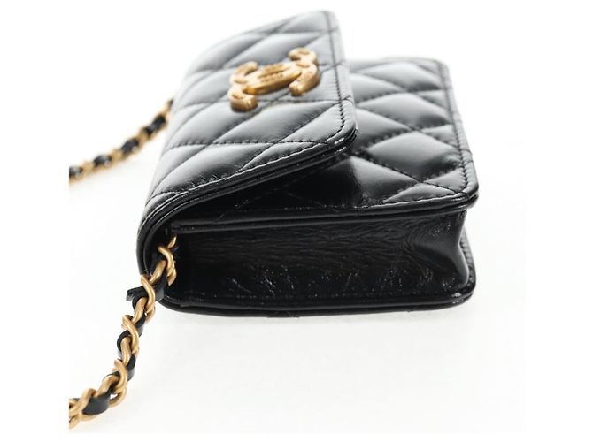 CHANEL Mini Borsa a Spalla Matelassé in Pelle di Vitello Nera Oro CC Auth 142563SAM Nero D'oro - vista 3