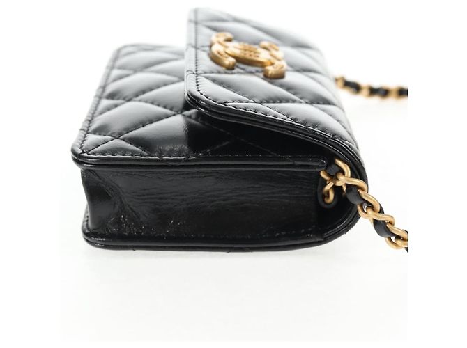 CHANEL Mini Borsa a Spalla Matelassé in Pelle di Vitello Nera Oro CC Auth 142563SAM Nero D'oro - vista 4