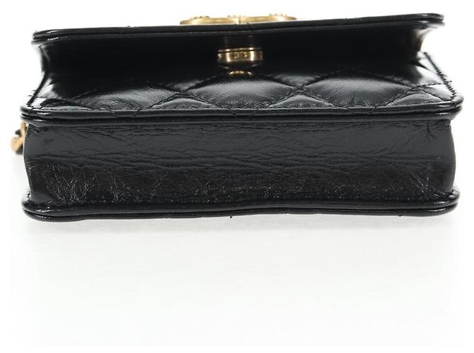 CHANEL Mini Borsa a Spalla Matelassé in Pelle di Vitello Nera Oro CC Auth 142563SAM Nero D'oro - vista 5