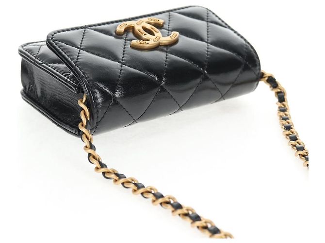 CHANEL Mini Borsa a Spalla Matelassé in Pelle di Vitello Nera Oro CC Auth 142563SAM Nero D'oro - vista 6