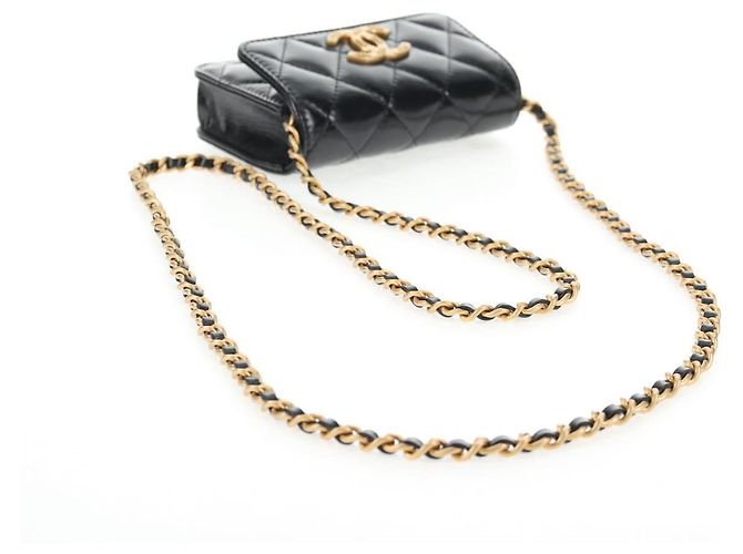 CHANEL Mini Borsa a Spalla Matelassé in Pelle di Vitello Nera Oro CC Auth 142563SAM Nero D'oro - vista 7