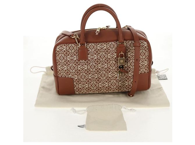 LOEWE Amazona 28 Borsa Anagramma Ripetuto Tela Pelle 2in1 Oro Marrone Auth 145249SAM D'oro - vista 12