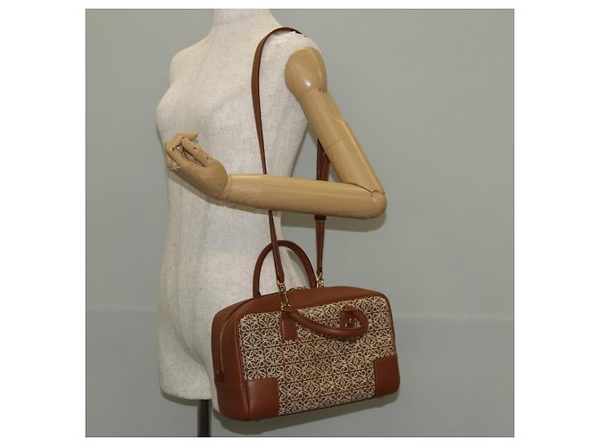 LOEWE Amazona 28 Borsa Anagramma Ripetuto Tela Pelle 2in1 Oro Marrone Auth 145249SAM D'oro - vista 29