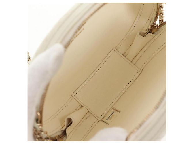 CHANEL Bolsa de Ombro em Couro V stitch com Corrente Branco Ouro CC Auth 146360SM Dourado - vista 11