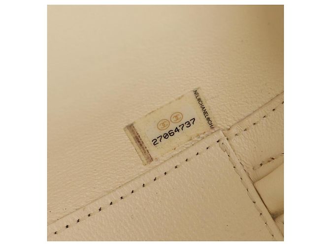 CHANEL Bolsa de Ombro em Couro V stitch com Corrente Branco Ouro CC Auth 146360SM Dourado - vista 12
