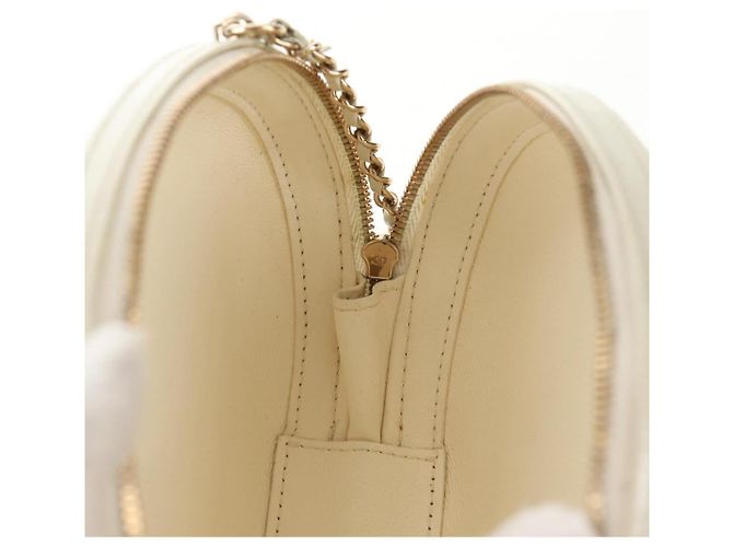 CHANEL Bolsa de Ombro em Couro V stitch com Corrente Branco Ouro CC Auth 146360SM Dourado - vista 22