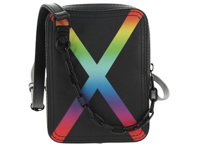 LOUIS VUITTON Borsa Messenger Danube Taiga Rainbow Nera M30332 LV Auth 146086SAM Nero - vista 13