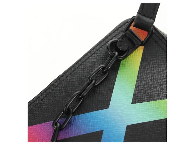 LOUIS VUITTON Borsa Messenger Danube Taiga Rainbow Nera M30332 LV Auth 146086SAM Nero - vista 21